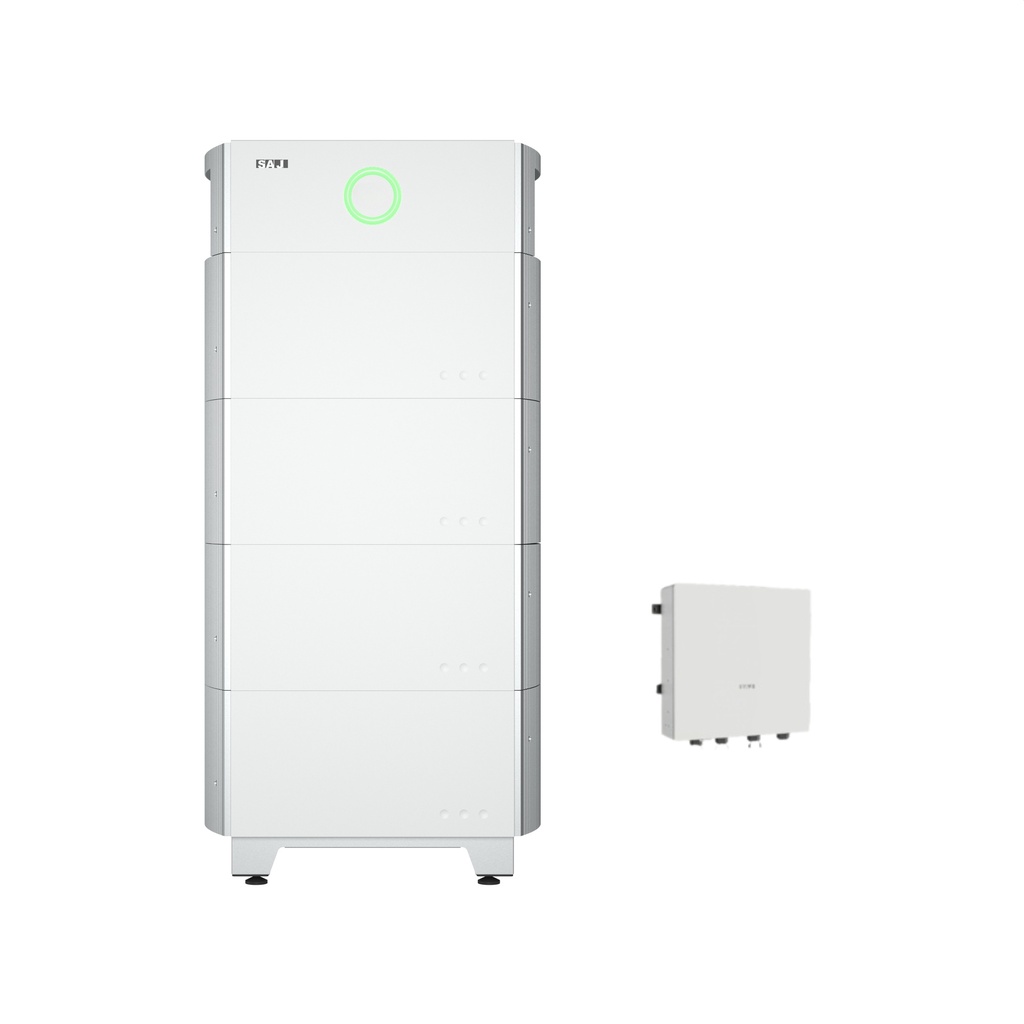 SAJ All in One zestaw: falownik hybrydowy HS2 10kW + magazyn energii 20kWh (HV5 Plus x 4) z podstawą + ATS-A (z eManager)
